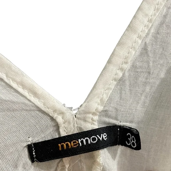 MEMOVE Cotton Embroidered V-Neck Popover Blouse White Blue 38 - Picture 5 of 5